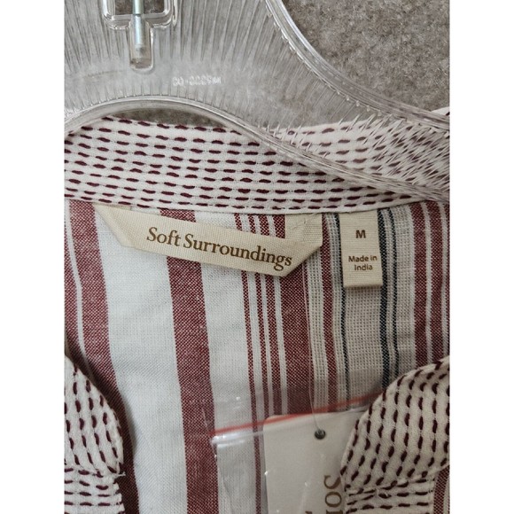 Soft Surroundings Beaded Tunic Womens M Repose Berry Stripe Linen Blend NEW - Picture 7 of 12